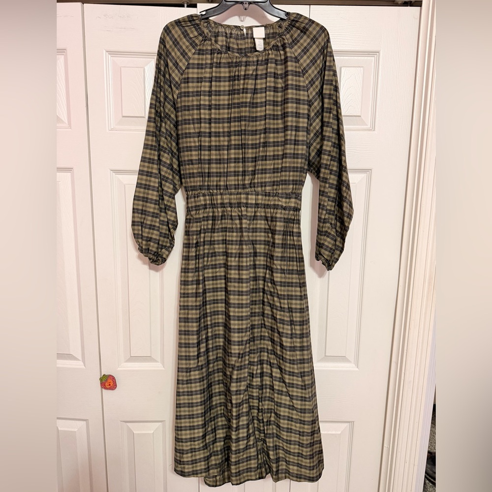H&M Checkered Long Sleeve Dress - Black and Tan